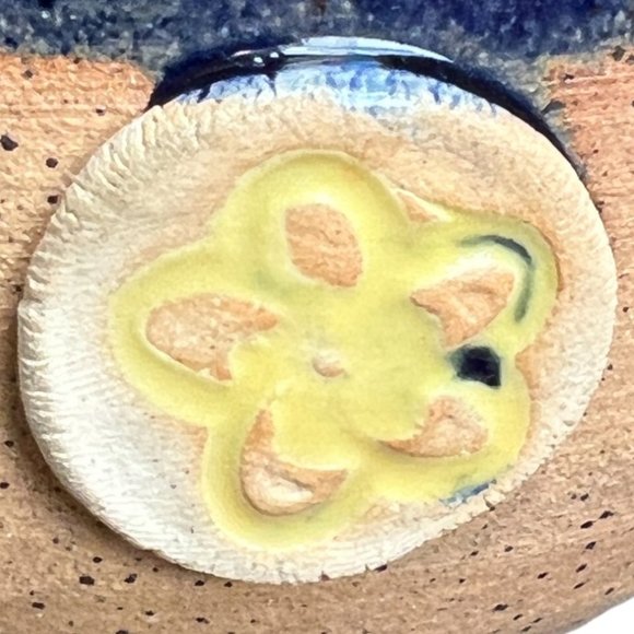 Vtg SOUP MUG Handcrafted ALOHA Pottery Bowl w/ Floral Appliques Signed Planter - Picture 9 of 13